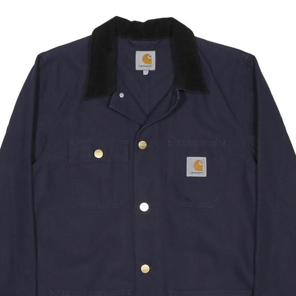 CARHARTT Michigan Coat Mens Navy Blue Workwear Cotton Jacket Button S Durable