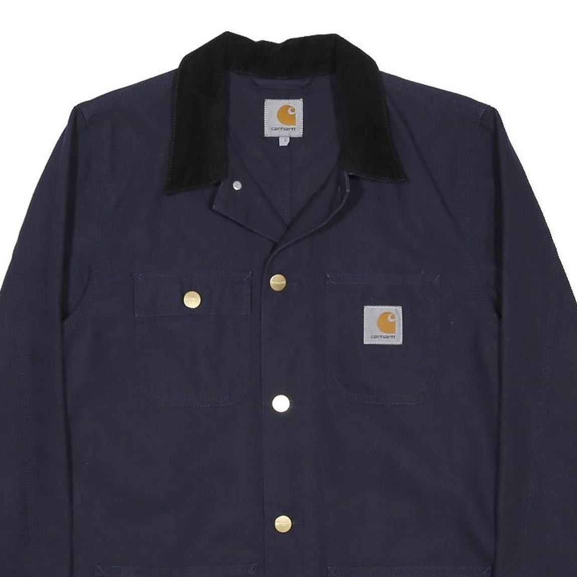 CARHARTT Michigan Coat Mens Navy Blue Workwear Cotton Jacket Button S Durable