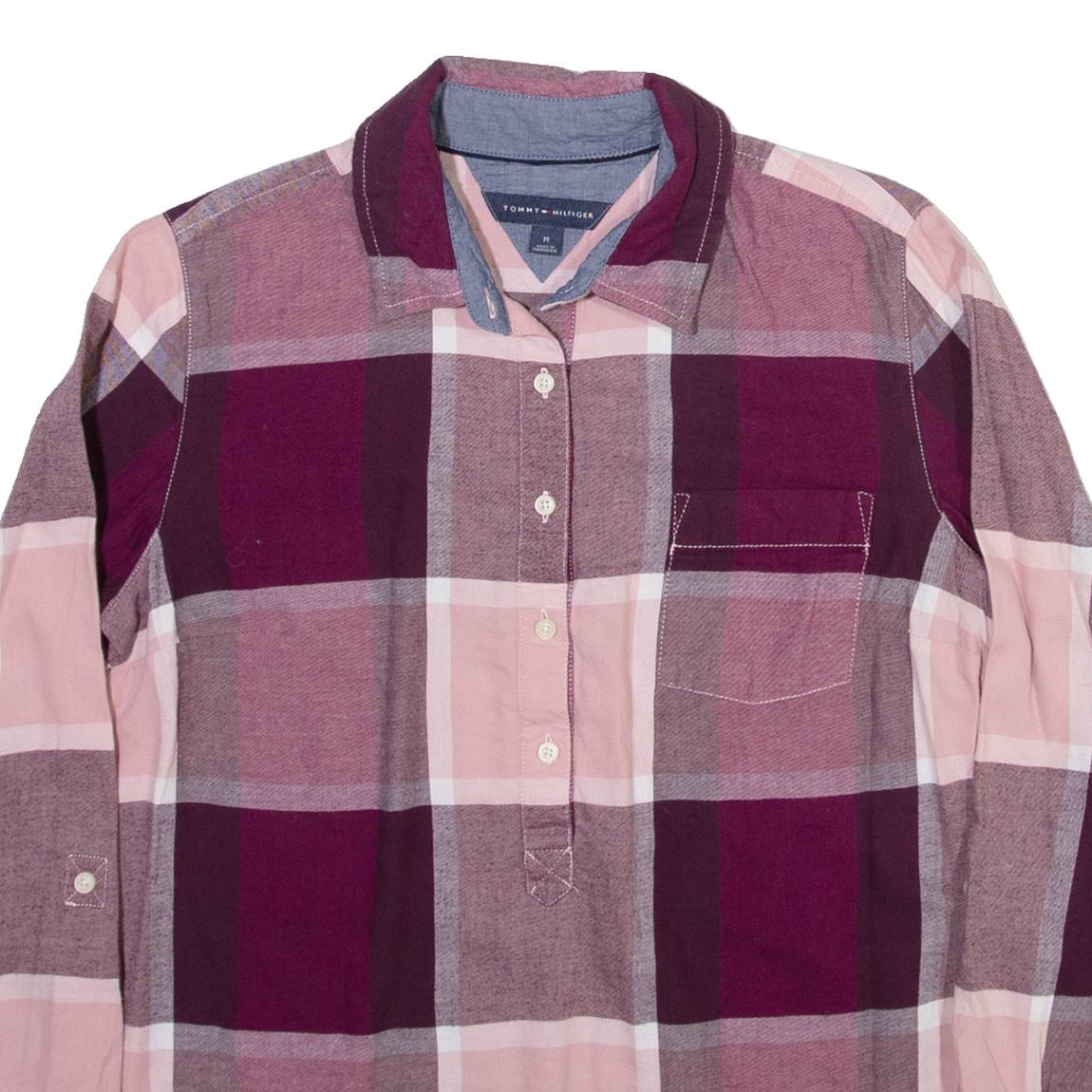 TOMMY HILFIGER Womens Shirt Purple Check Long Sleeve M