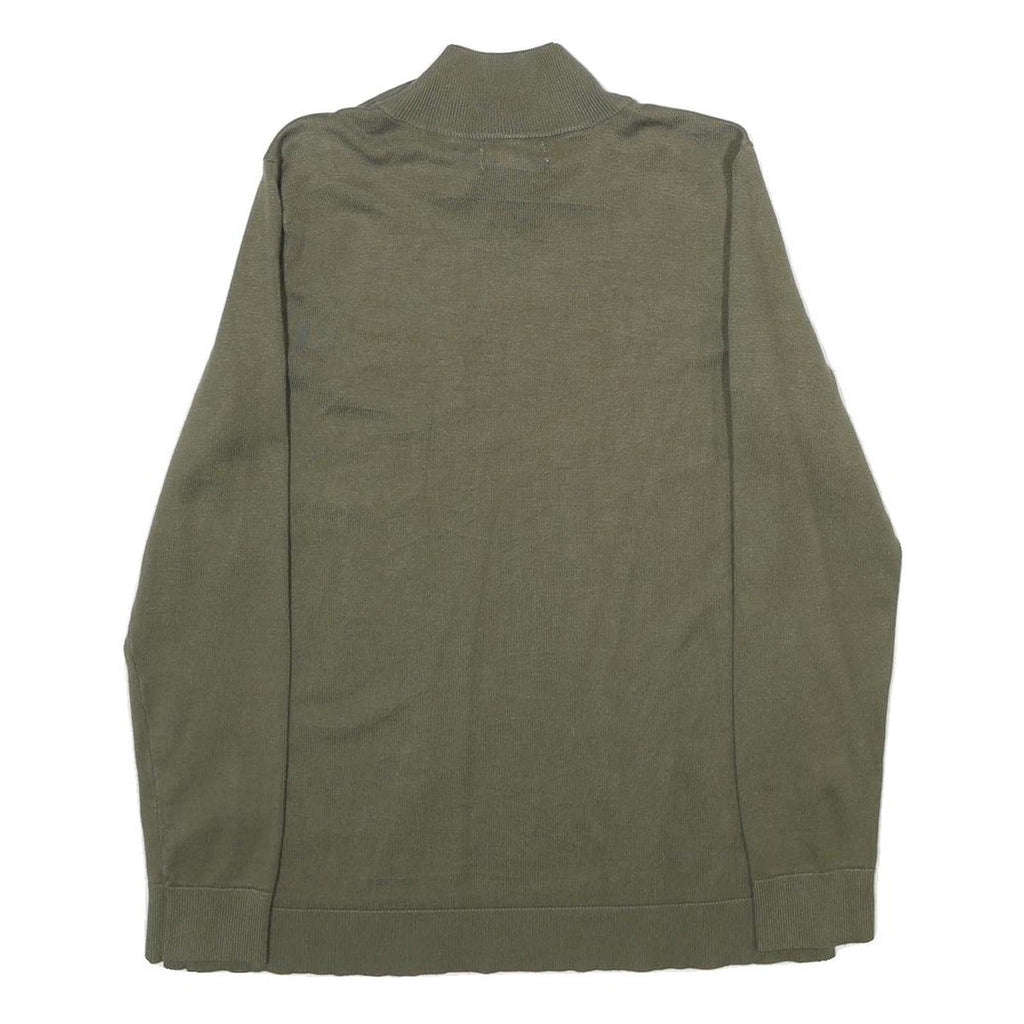 CALVIN KLEIN Womens Green Jumper Plain Roll Neck Basic Knit M Button Detail