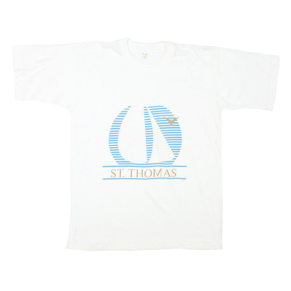 BEACH CLUB Mens White St. Thomas Sailboat Graphic T-Shirt L Short Sleeve Crew