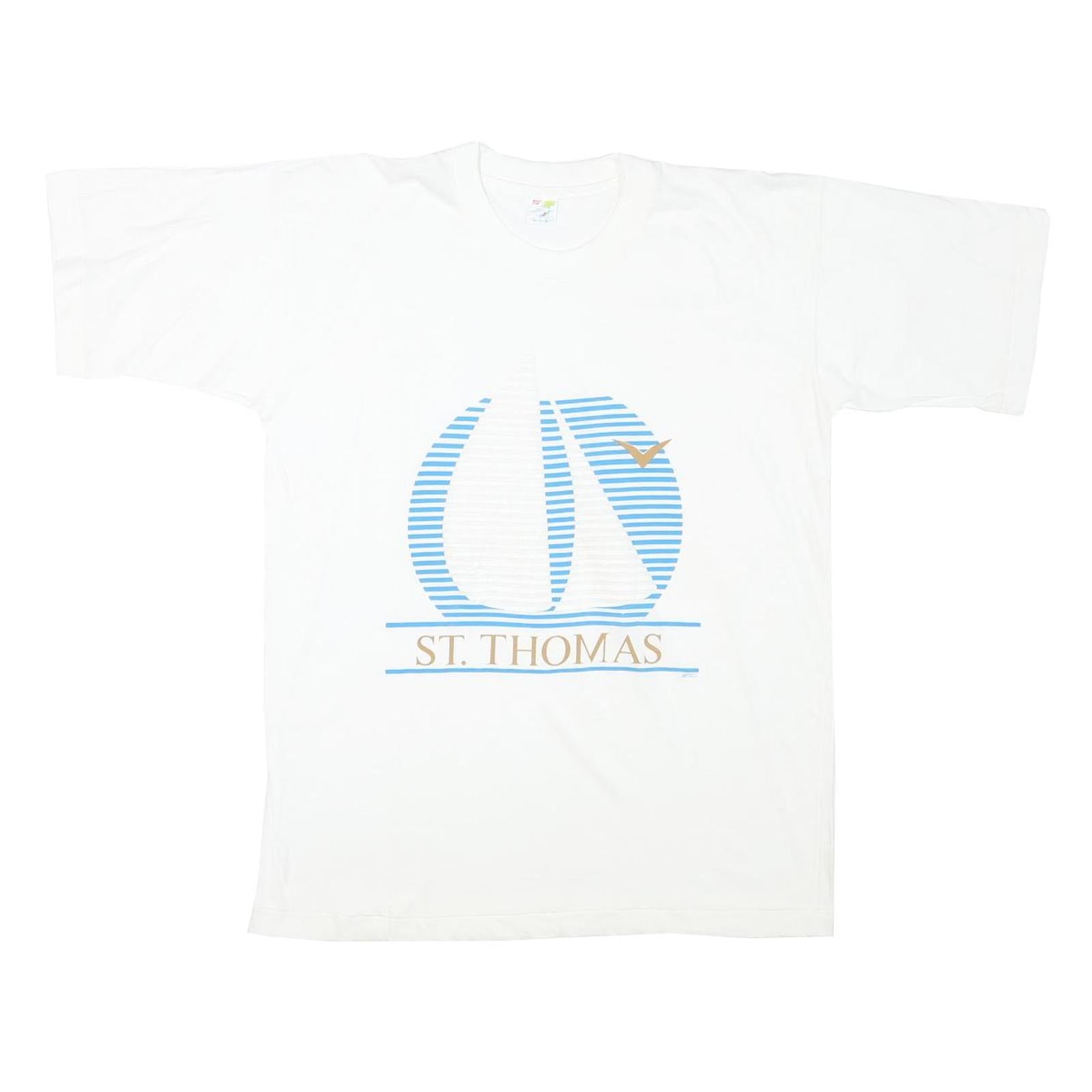 BEACH CLUB Mens White St. Thomas Sailboat Graphic T-Shirt L Short Sleeve Crew
