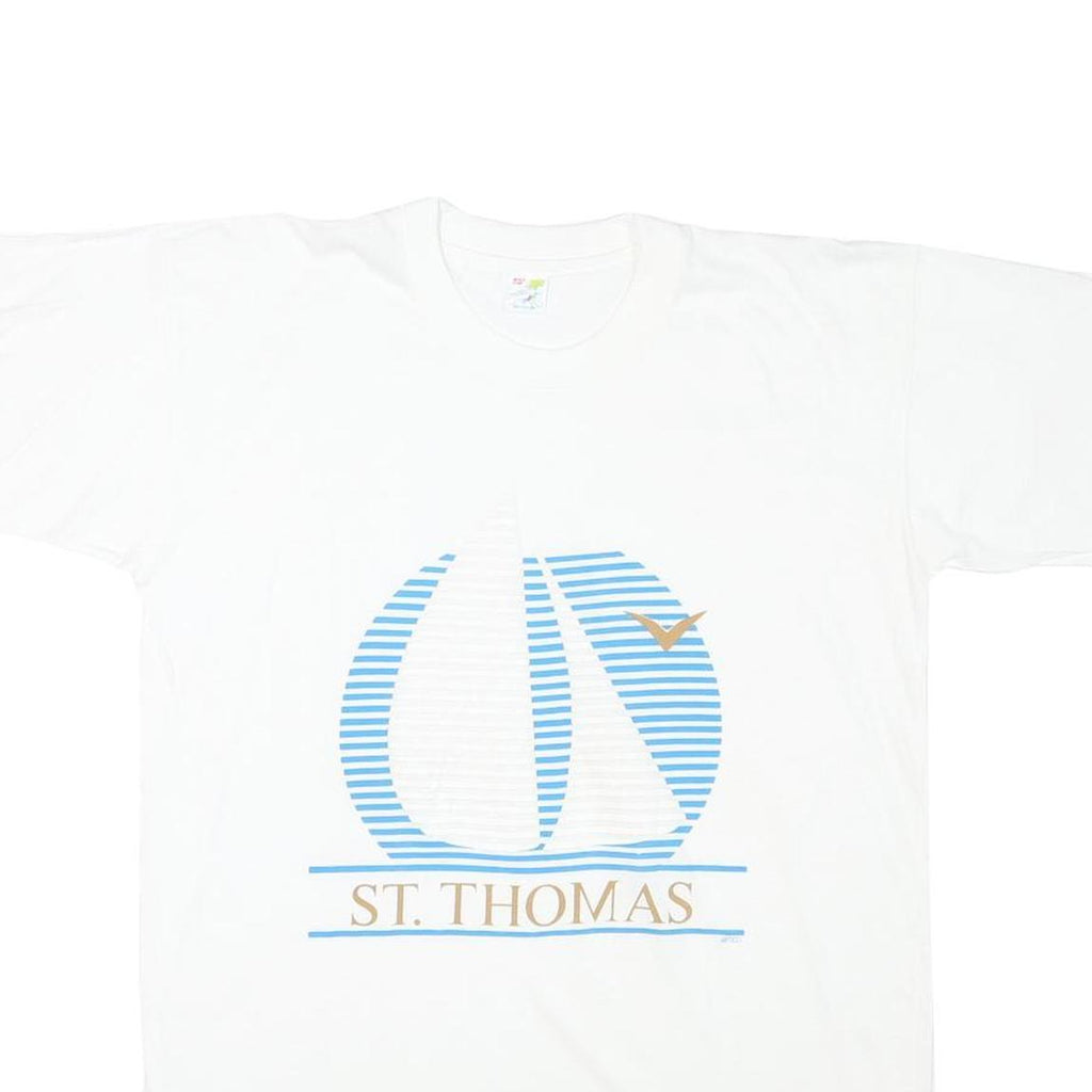 BEACH CLUB Mens White St. Thomas Sailboat Graphic T-Shirt L Short Sleeve Crew