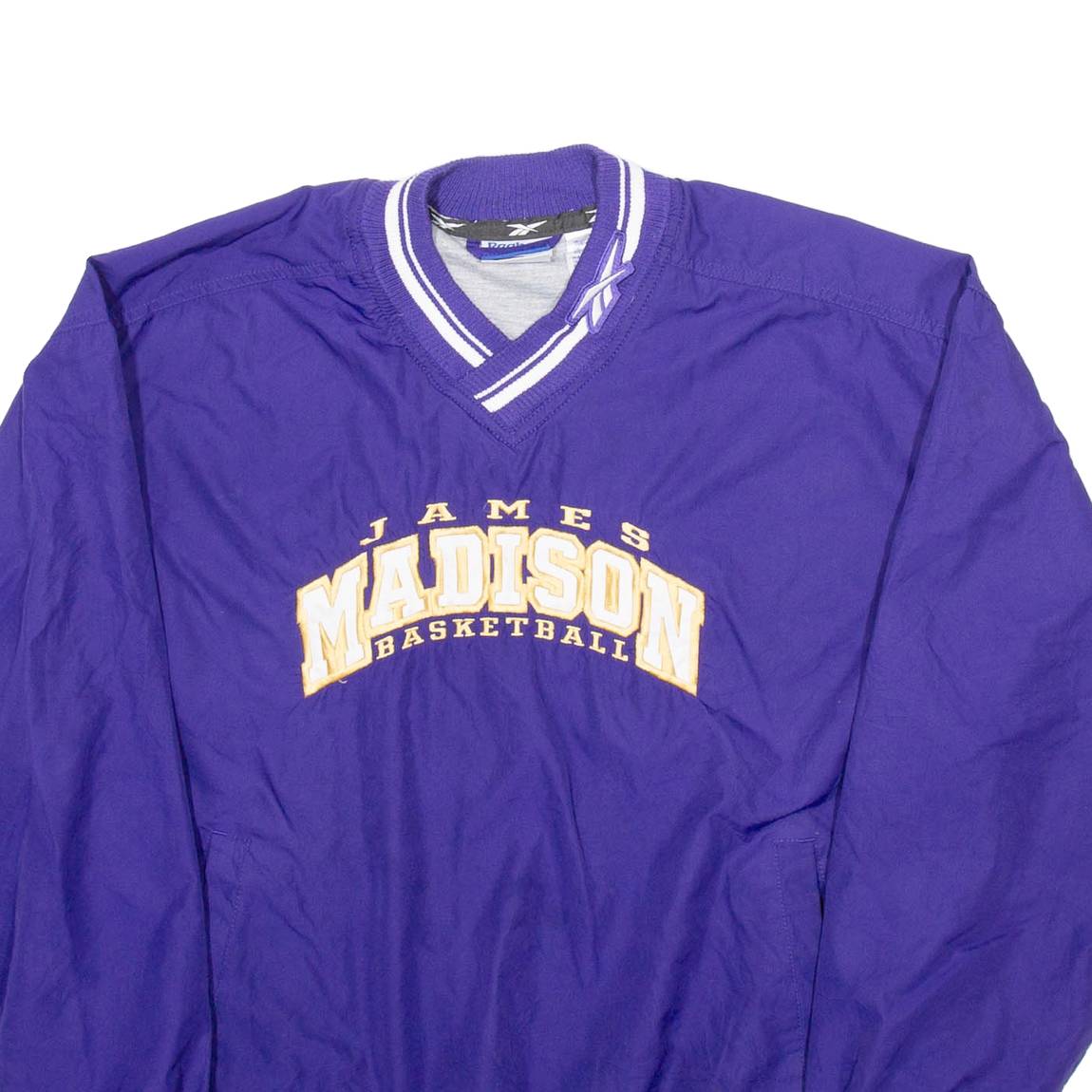 REEBOK James Madison Basketball Training Mens Sweatshirt Purple V-Neck USA S
