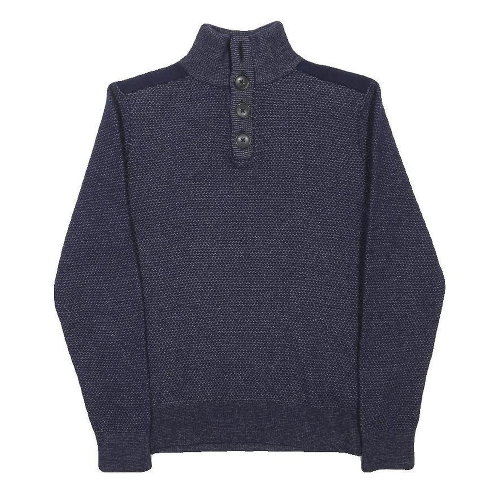 TOMMY HILFIGER Mens Blue Patterned Pullover Crew Neck Basic Knit S Jumper Wool