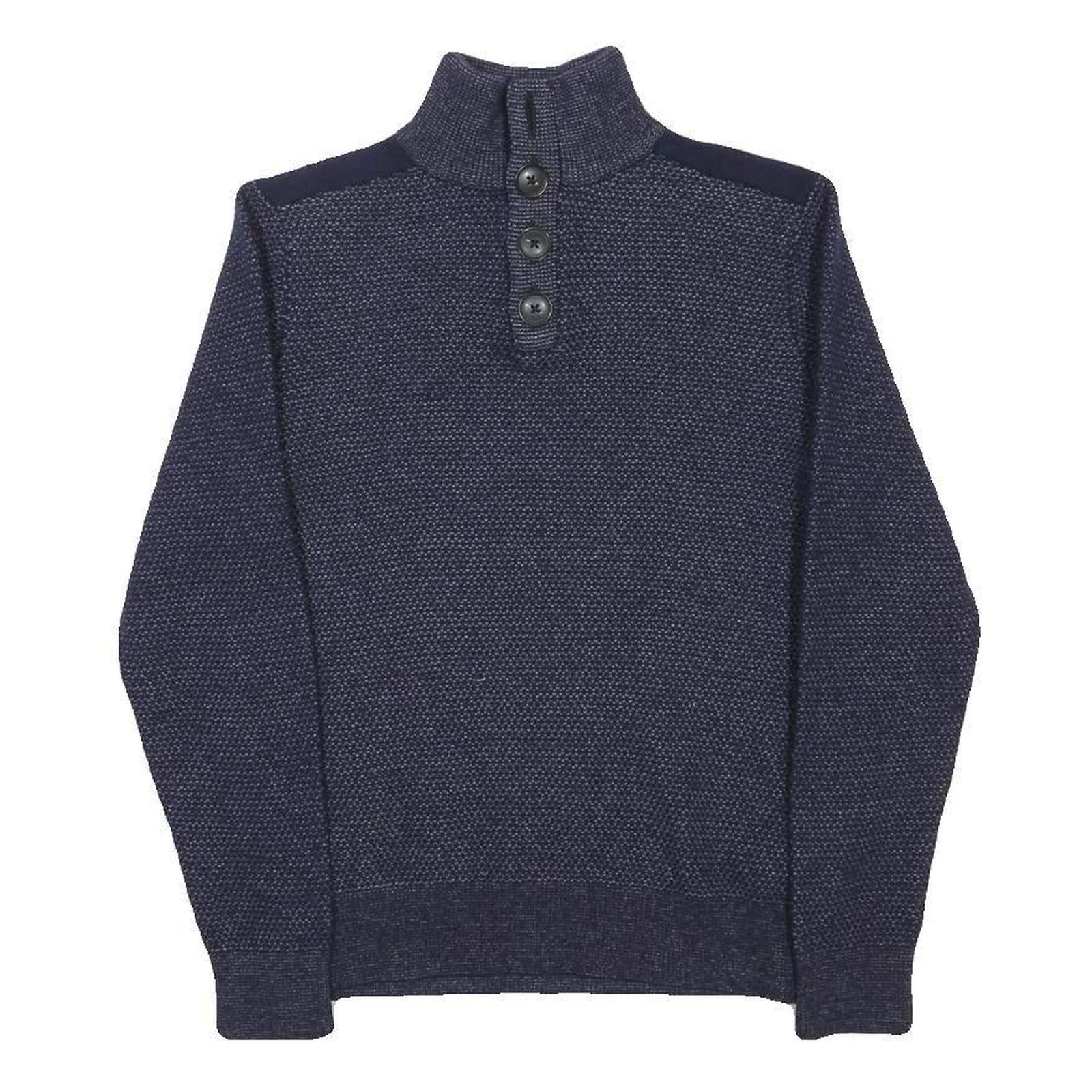 TOMMY HILFIGER Mens Blue Patterned Pullover Crew Neck Basic Knit S Jumper Wool