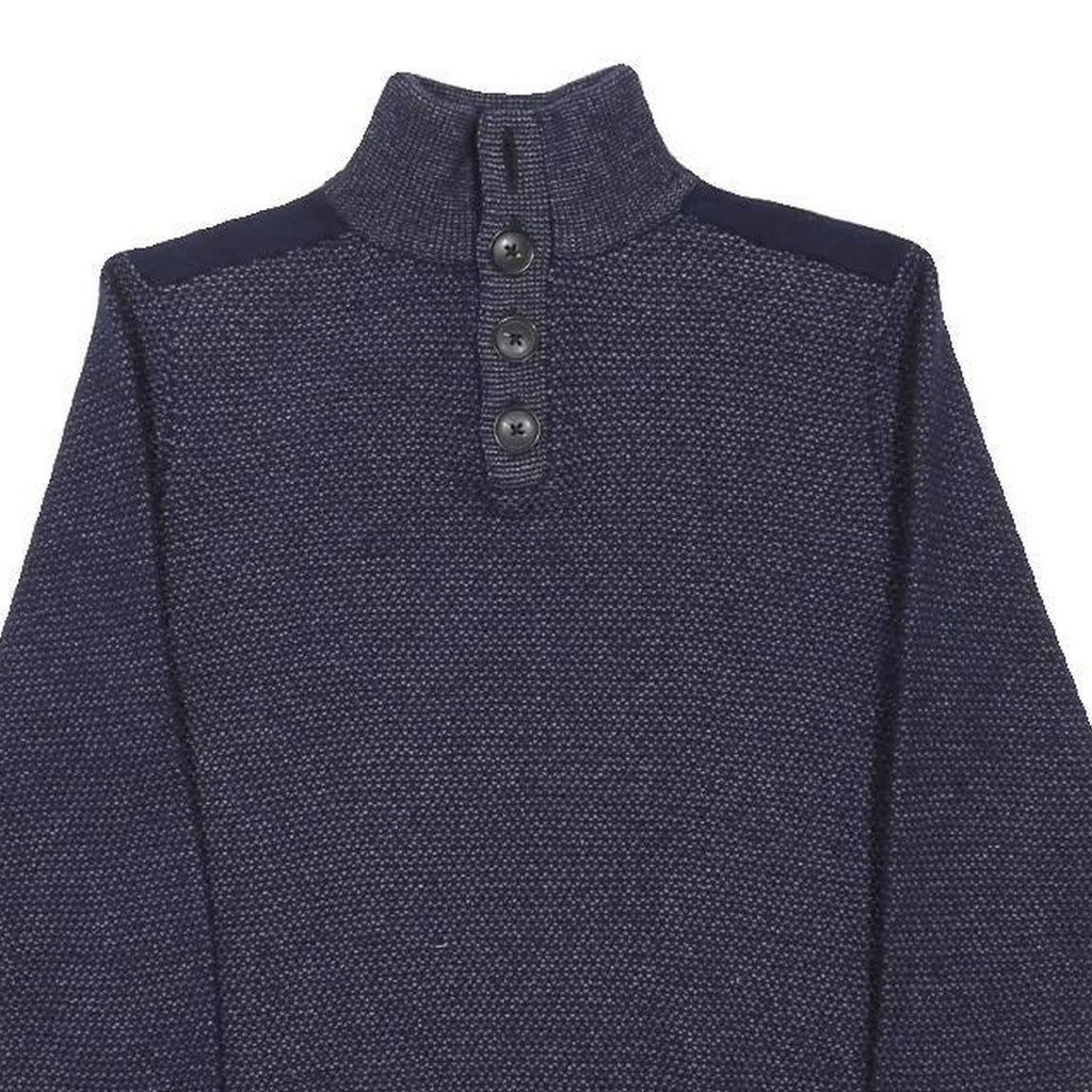 TOMMY HILFIGER Mens Blue Patterned Pullover Crew Neck Basic Knit S Jumper Wool
