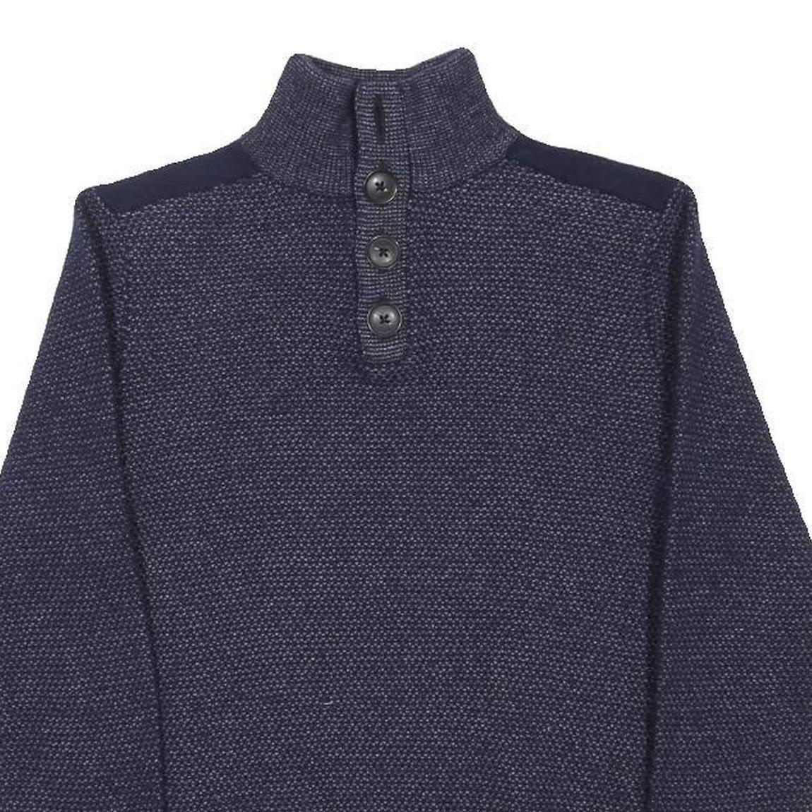 TOMMY HILFIGER Mens Blue Patterned Pullover Crew Neck Basic Knit S Jumper Wool