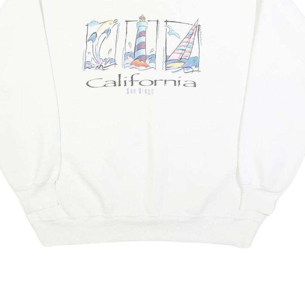 HANES Womens White California Crew Neck L Cotton Casual Graphic Sweatshirt