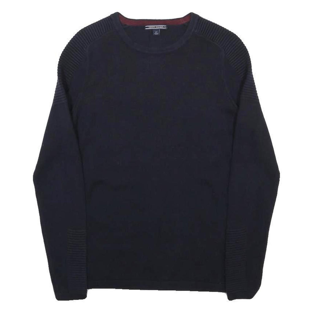 TOMMY HILFIGER Womens Navy Blue Plain Crew Neck Basic Knit Jumper S Wool Blend
