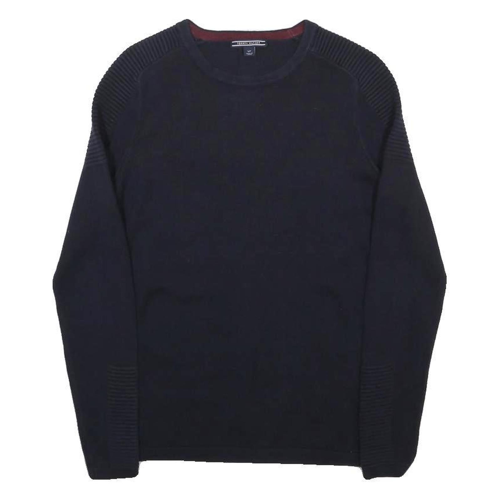 TOMMY HILFIGER Womens Navy Blue Plain Crew Neck Basic Knit Jumper S Wool Blend