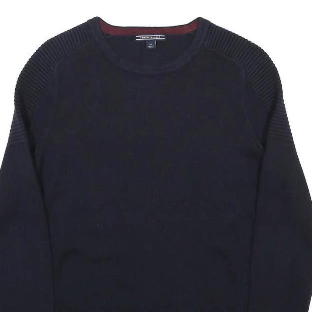 TOMMY HILFIGER Womens Navy Blue Plain Crew Neck Basic Knit Jumper S Wool Blend