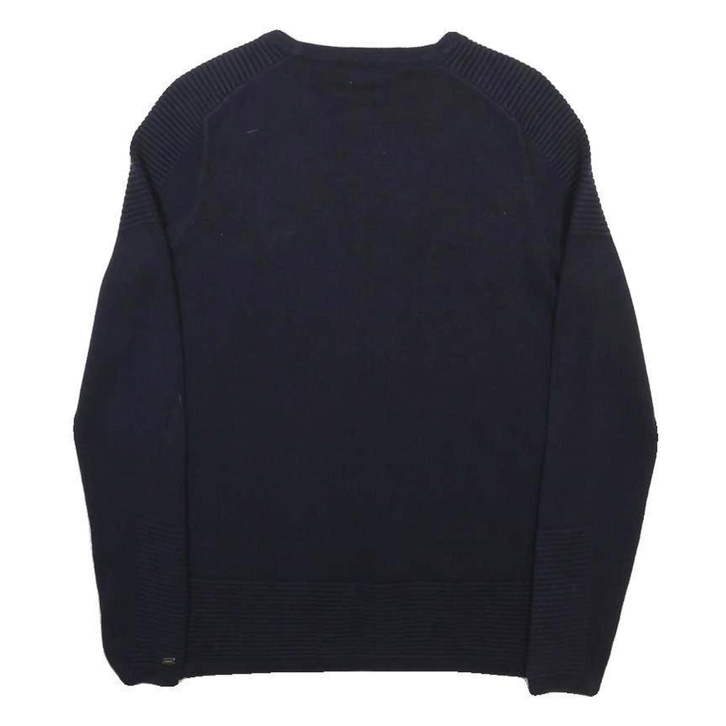 TOMMY HILFIGER Womens Navy Blue Plain Crew Neck Basic Knit Jumper S Wool Blend