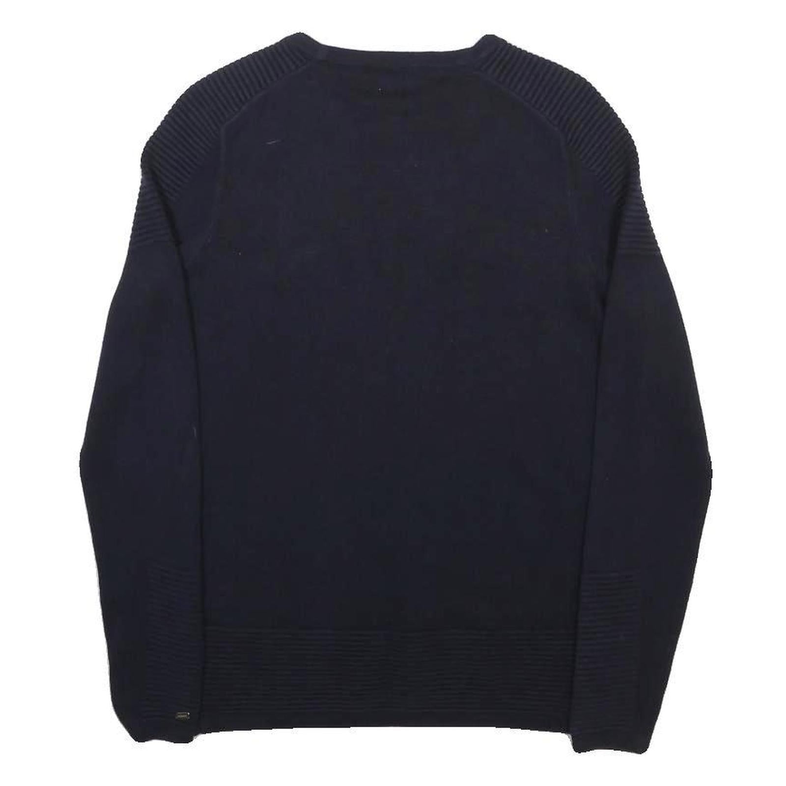 TOMMY HILFIGER Womens Navy Blue Plain Crew Neck Basic Knit Jumper S Wool Blend