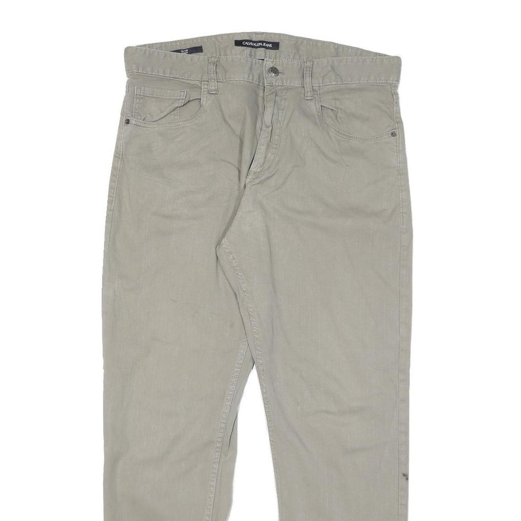 CALVIN KLEIN JEANS Mens Cotton Blend Beige Regular Straight Trousers W34 L30 Zip