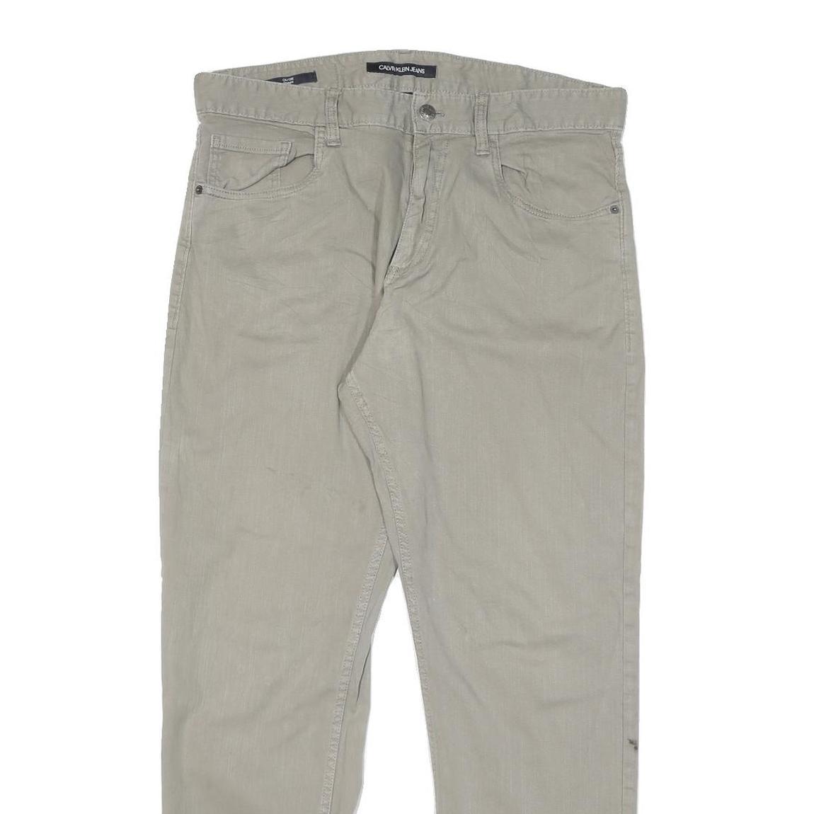 CALVIN KLEIN JEANS Mens Cotton Blend Beige Regular Straight Trousers W34 L30 Zip