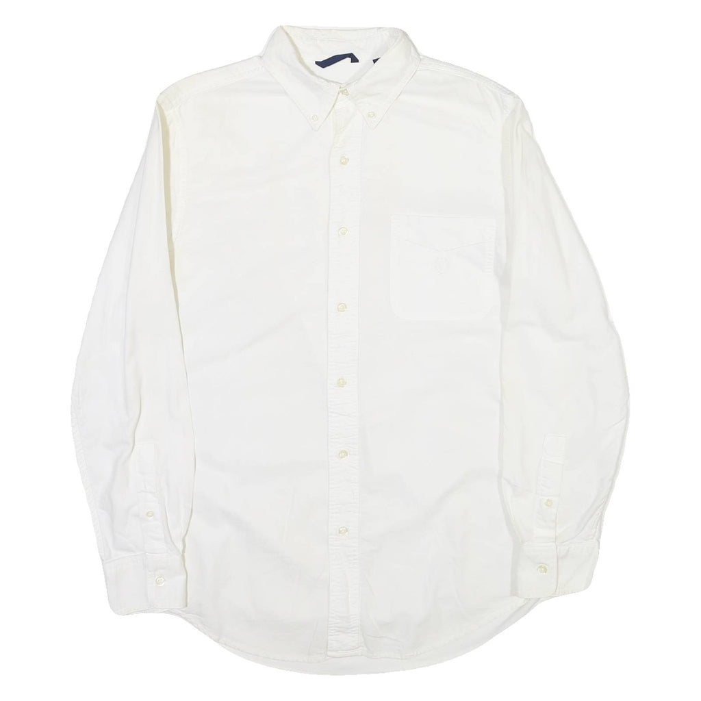 CHAPS Mens White & Cream Button-Down Shirt S Classic Cotton Long Sleeve Casual