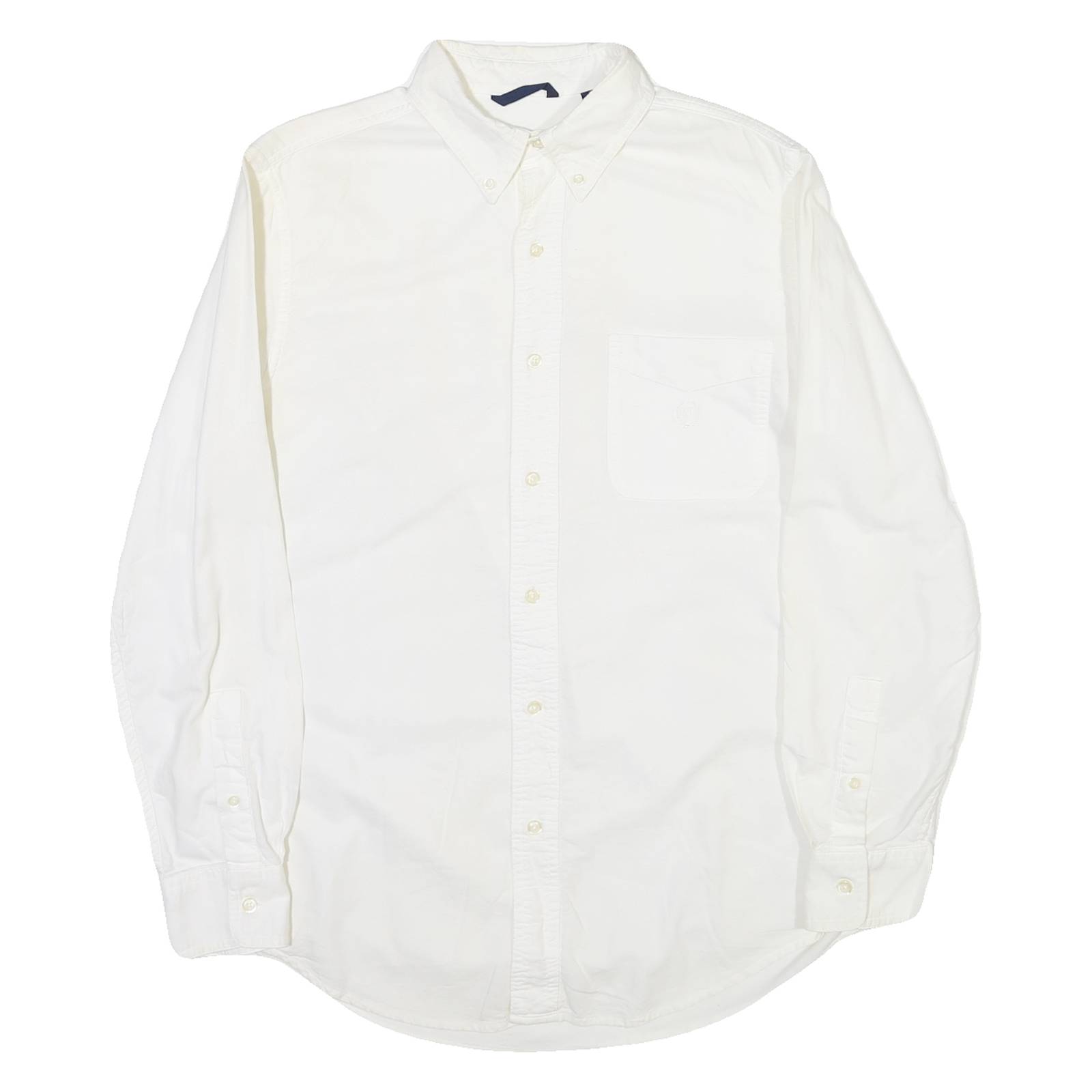 CHAPS Mens White & Cream Button-Down Shirt S Classic Cotton Long Sleeve Casual
