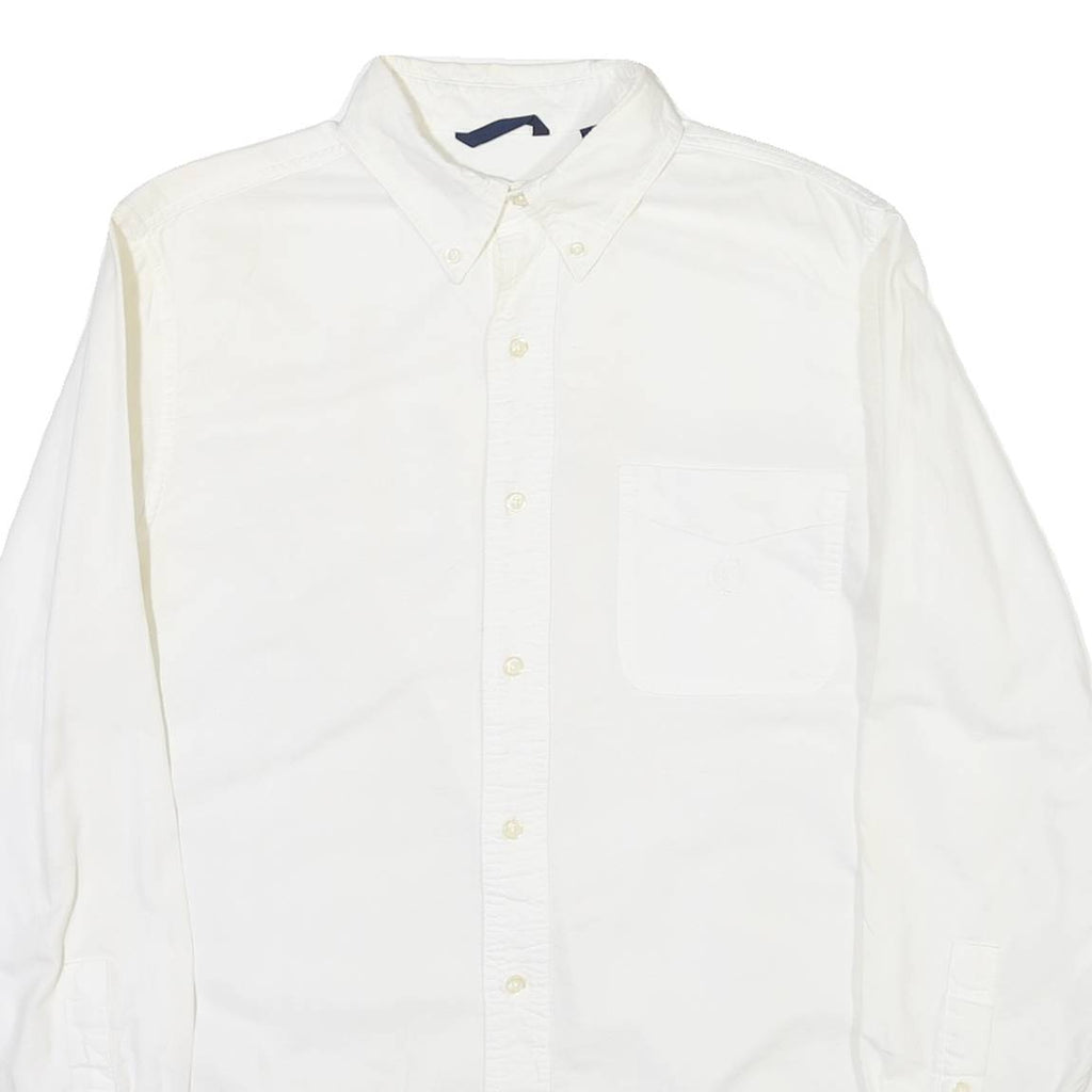 CHAPS Mens White & Cream Button-Down Shirt S Classic Cotton Long Sleeve Casual
