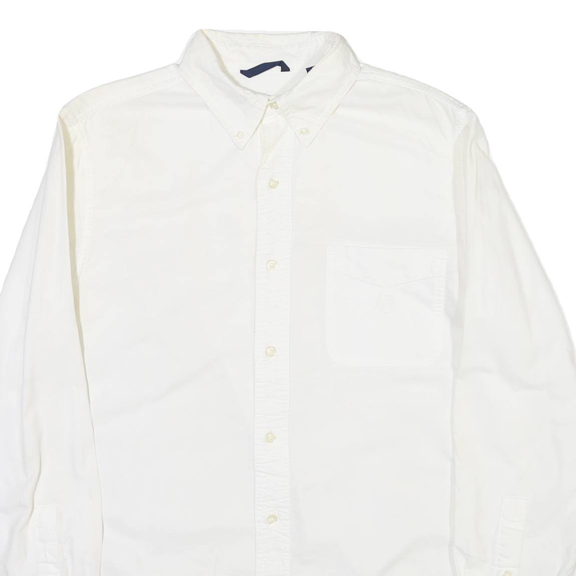 CHAPS Mens White & Cream Button-Down Shirt S Classic Cotton Long Sleeve Casual