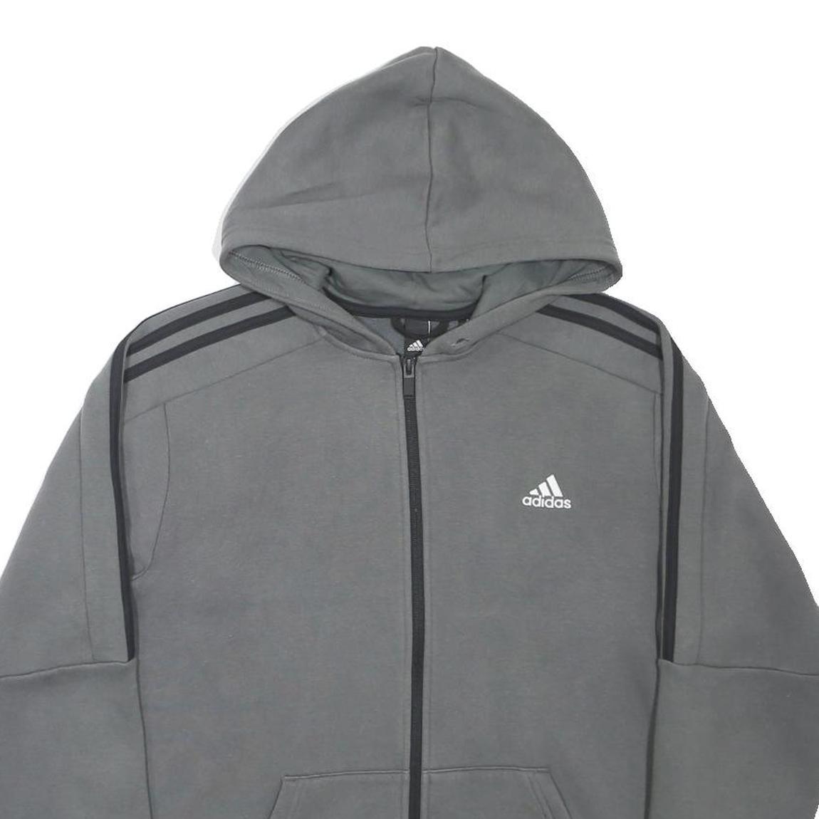 ADIDAS Mens Grey Hoodie M Cotton Blend Full Zip Sports Casual