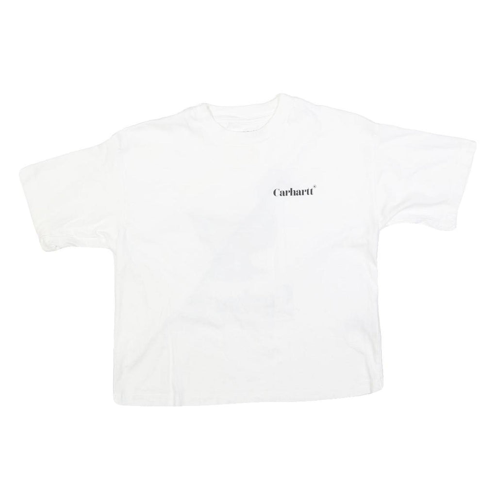 CARHARTT Womens White & Brown Graphic T-Shirt XS Short Sleeve Crew Neck Casual