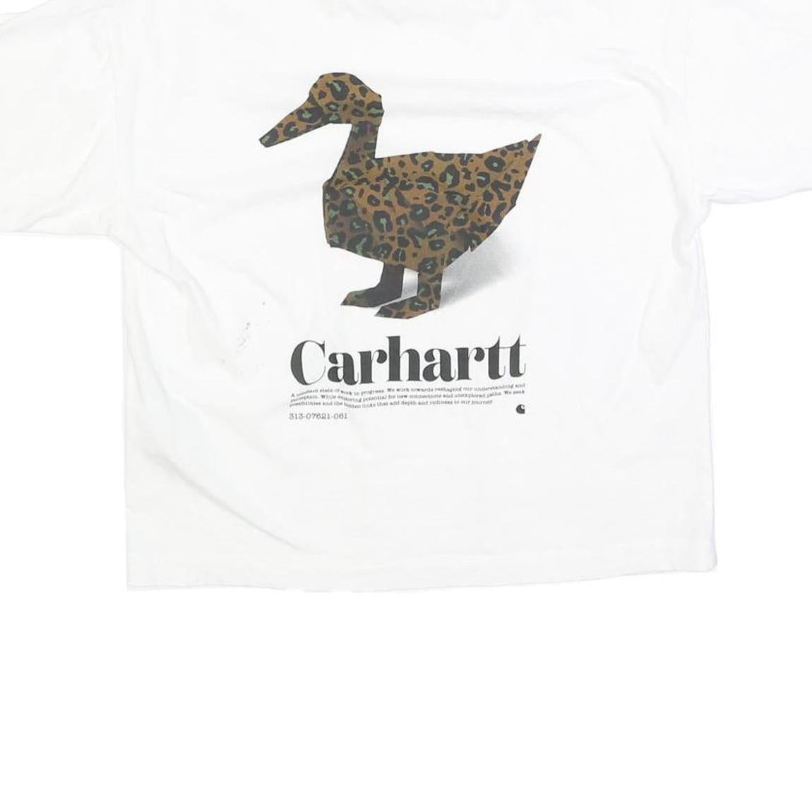 CARHARTT Womens White & Brown Graphic T-Shirt XS Short Sleeve Crew Neck Casual