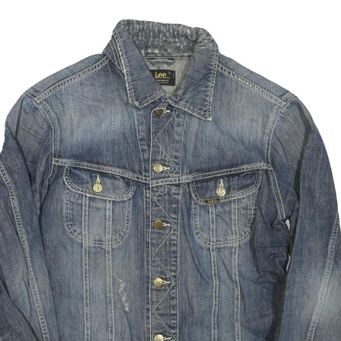LEE Mens Blue Denim Jacket L Cotton Blend Button Closure Casual Outerwear