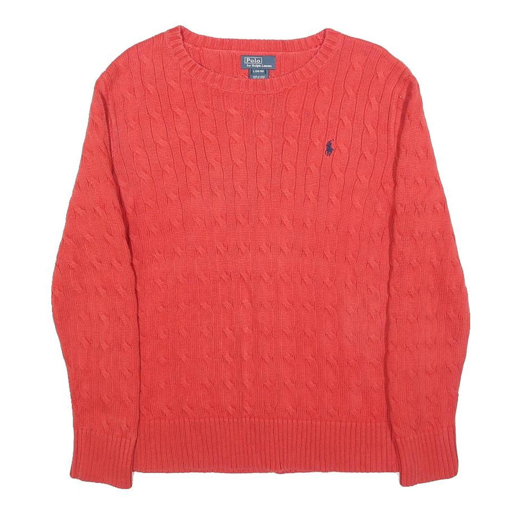 POLO RALPH LAUREN Boys Red Cable Knit Cotton Jumper Crew Neck L Classic Style