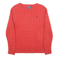 POLO RALPH LAUREN Boys Red Cable Knit Cotton Jumper Crew Neck L Classic Style