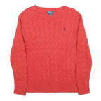POLO RALPH LAUREN Boys Red Cable Knit Cotton Jumper Crew Neck L Classic Style