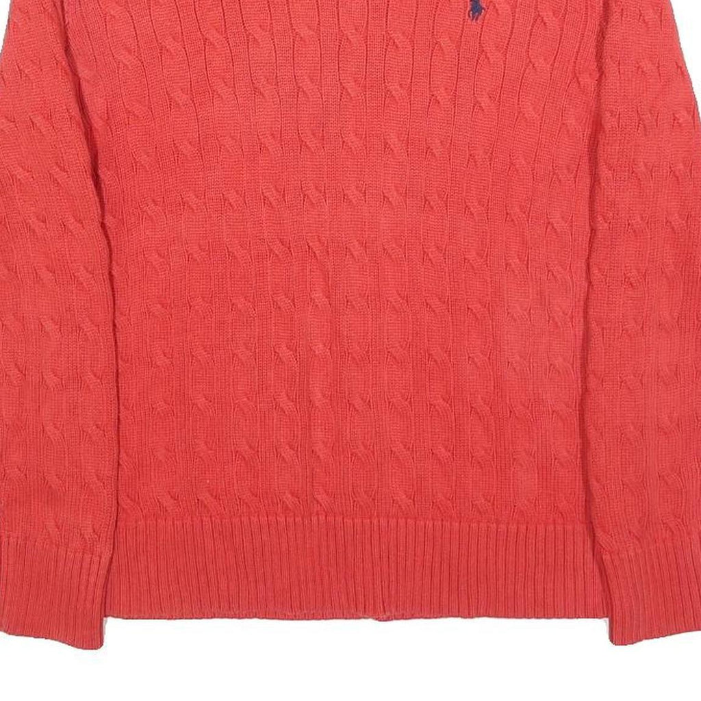 POLO RALPH LAUREN Boys Red Cable Knit Cotton Jumper Crew Neck L Classic Style
