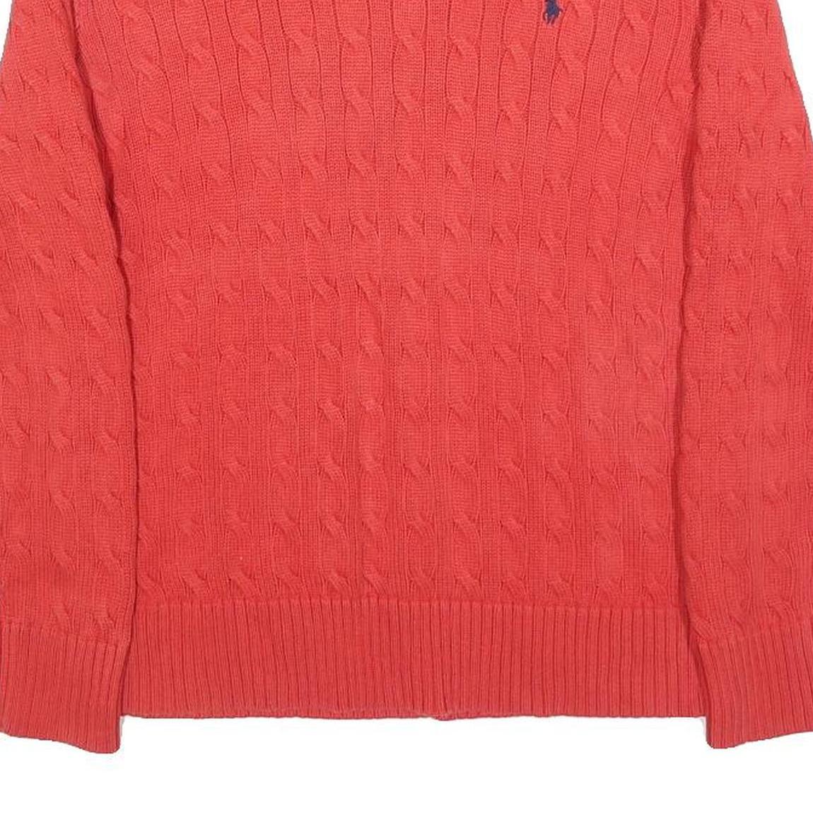 POLO RALPH LAUREN Boys Red Cable Knit Cotton Jumper Crew Neck L Classic Style