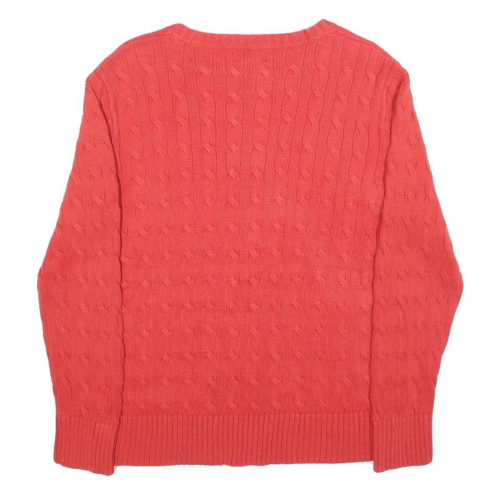 POLO RALPH LAUREN Boys Red Cable Knit Cotton Jumper Crew Neck L Classic Style