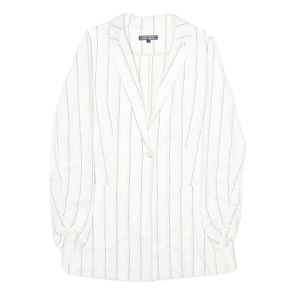 TOMMY HILFIGER Womens White & Black Striped Classic Jacket UK 8 Cotton Blend