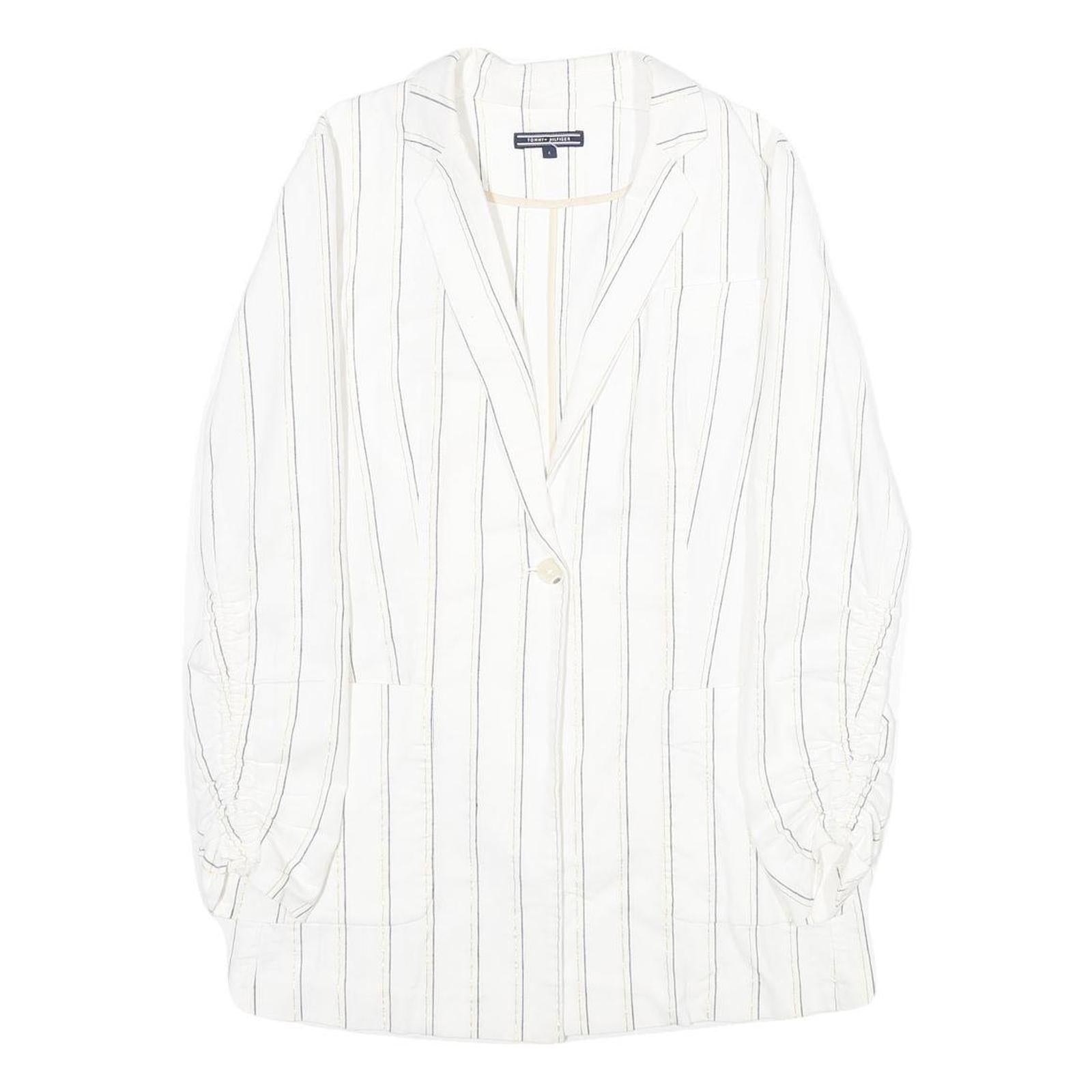 TOMMY HILFIGER Womens White & Black Striped Classic Jacket UK 8 Cotton Blend