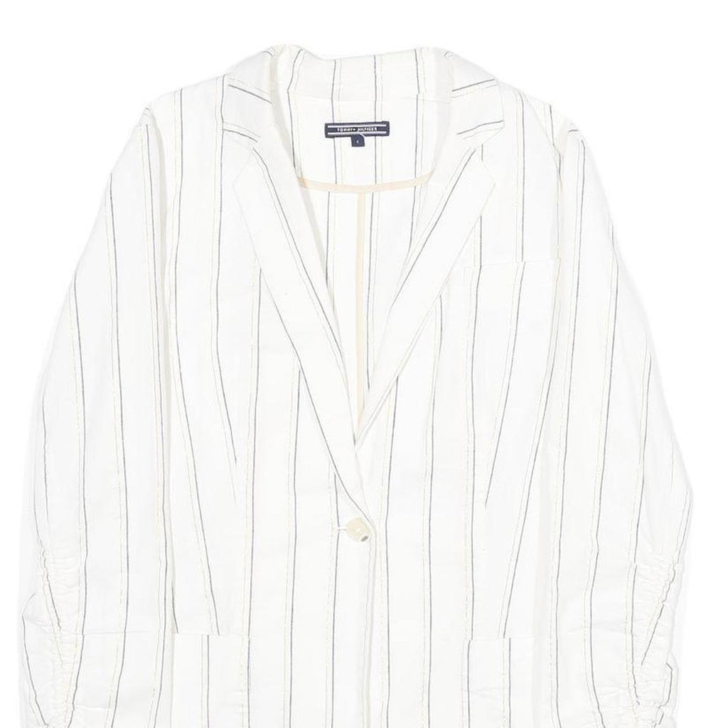TOMMY HILFIGER Womens White & Black Striped Classic Jacket UK 8 Cotton Blend