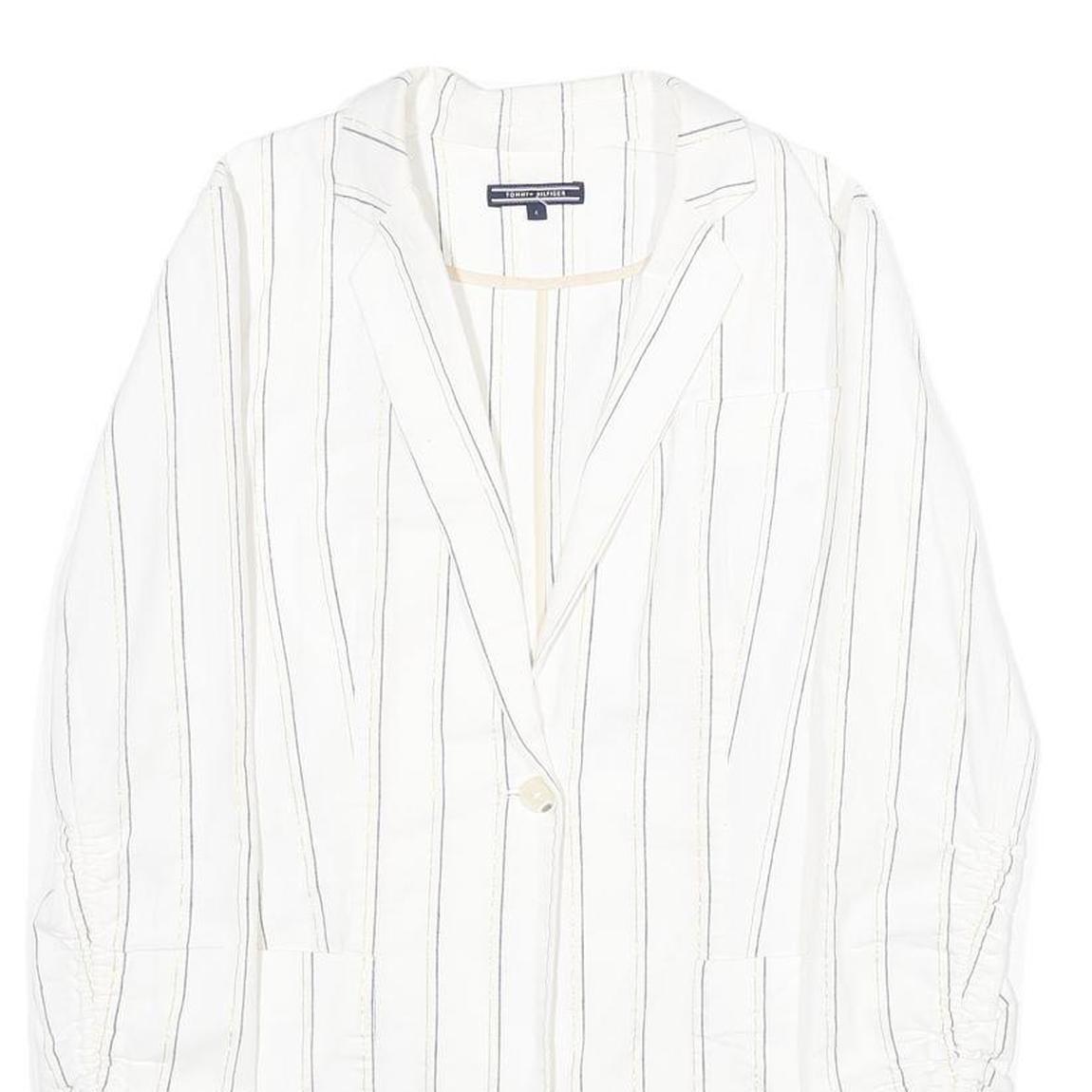 TOMMY HILFIGER Womens White & Black Striped Classic Jacket UK 8 Cotton Blend