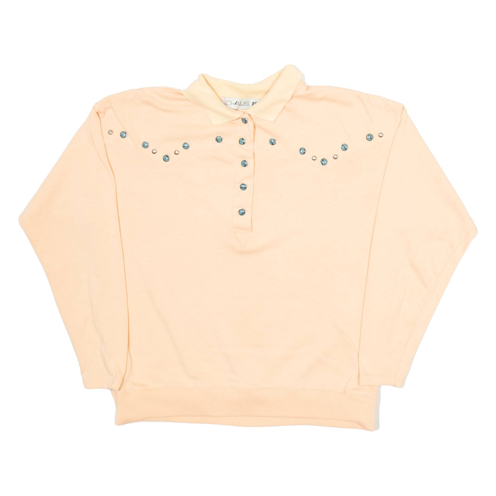 CLAUS PETITES Womens Sweatshirt Pink Button Neck S