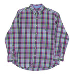CHAPS Mens Purple & Green Plaid Cotton Blend Shirt M Button-Down Collar Long