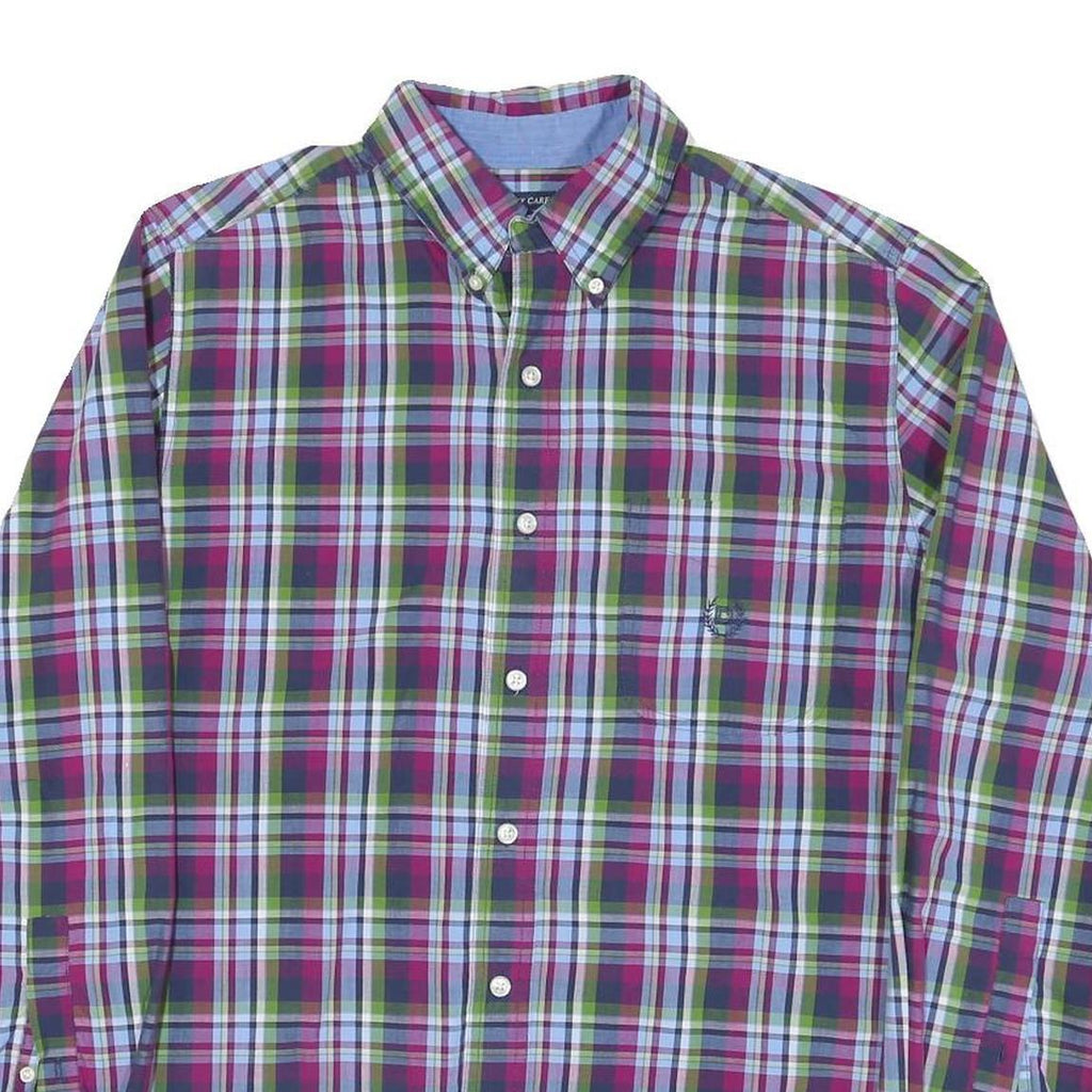 CHAPS Mens Purple & Green Plaid Cotton Blend Shirt M Button-Down Collar Long