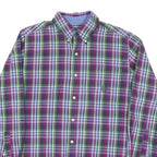 CHAPS Mens Purple & Green Plaid Cotton Blend Shirt M Button-Down Collar Long