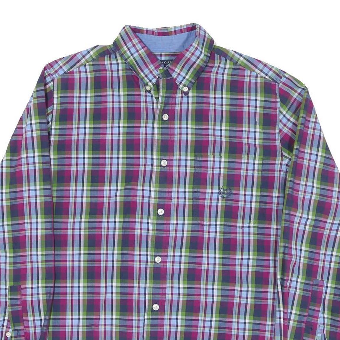 CHAPS Mens Purple & Green Plaid Cotton Blend Shirt M Button-Down Collar Long