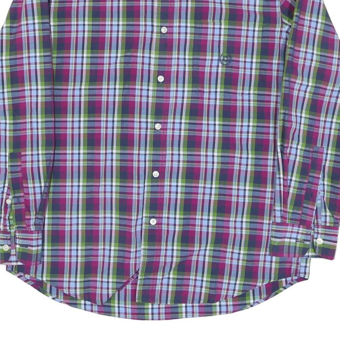 CHAPS Mens Purple & Green Plaid Cotton Blend Shirt M Button-Down Collar Long