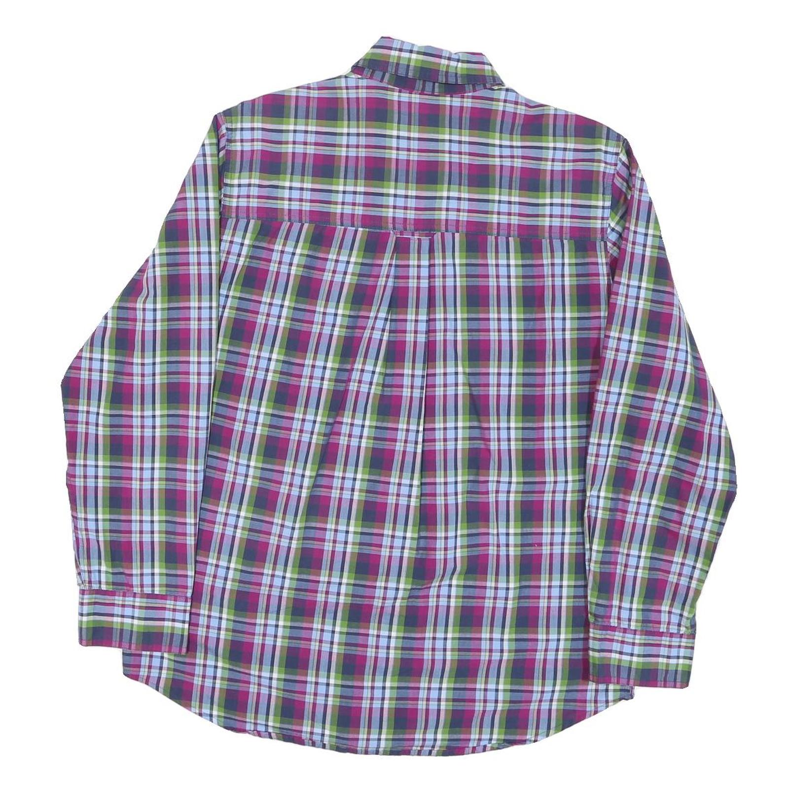 CHAPS Mens Purple & Green Plaid Cotton Blend Shirt M Button-Down Collar Long