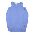 MICHAEL KORS Womens Blue Cold Shoulder Plain Cotton Blend Jumper M Zipper Detail