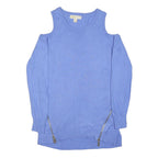 MICHAEL KORS Womens Blue Cold Shoulder Plain Cotton Blend Jumper M Zipper Detail