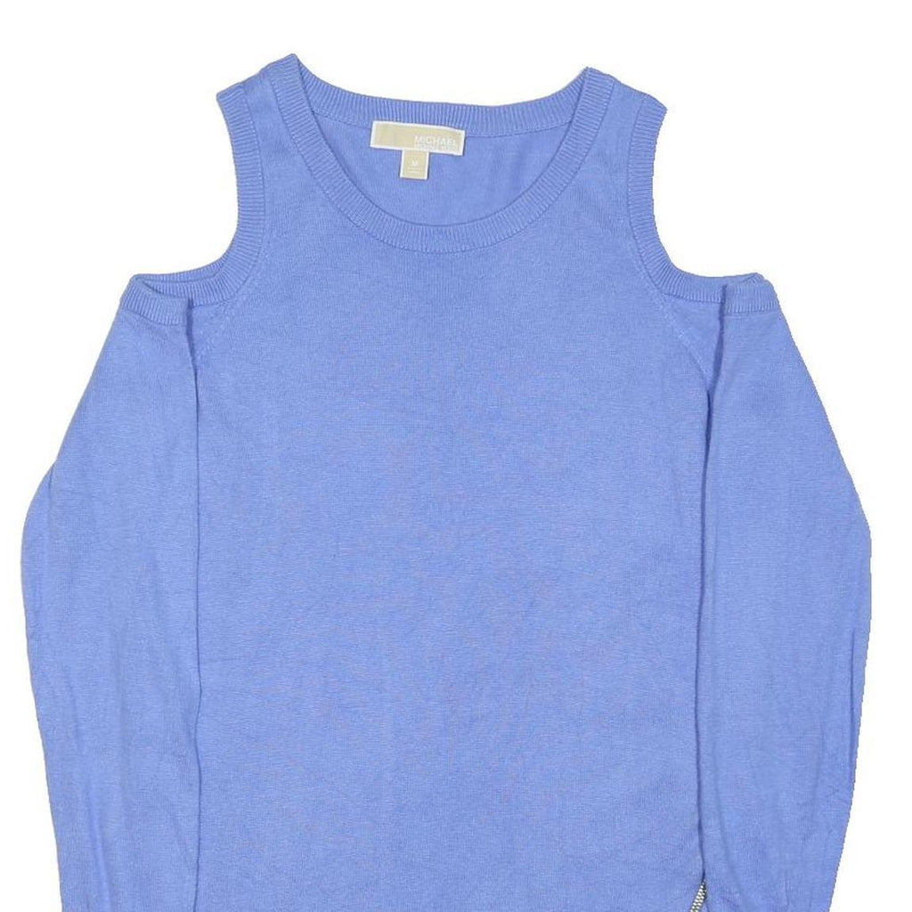MICHAEL KORS Womens Blue Cold Shoulder Plain Cotton Blend Jumper M Zipper Detail