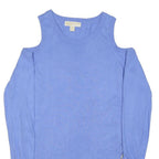 MICHAEL KORS Womens Blue Cold Shoulder Plain Cotton Blend Jumper M Zipper Detail
