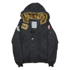 ALPHA INDUSTRIES Mens Black Flight Jacket XS Polyester Blend Hooded Zip Pockets